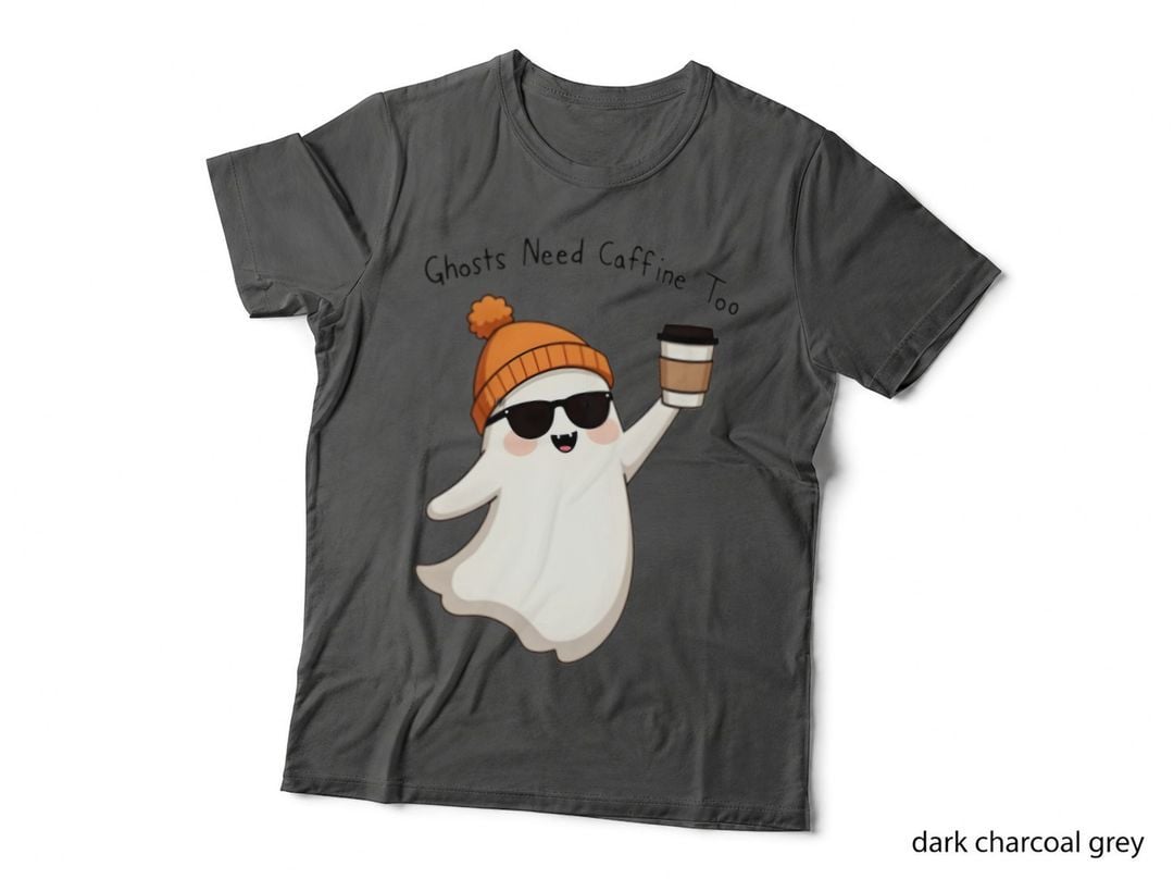 Ghosts Need Caffeine Too Ghost with Beanie & Coffee T-Shirt