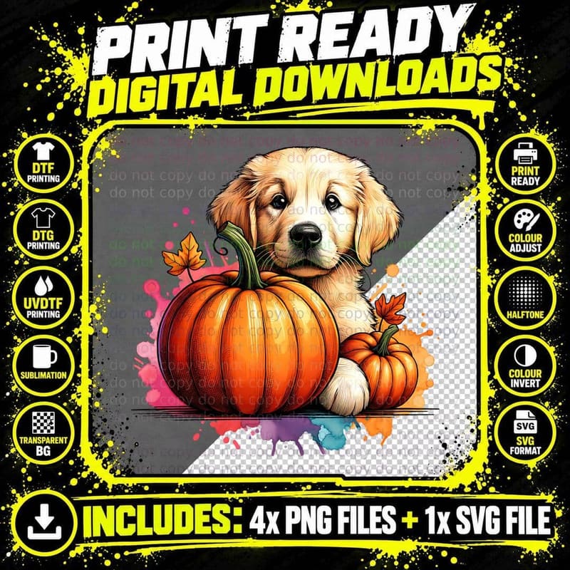 Golden Retriever Pumpkin Halloween, Dog Lover Png SVG Digital Bundle