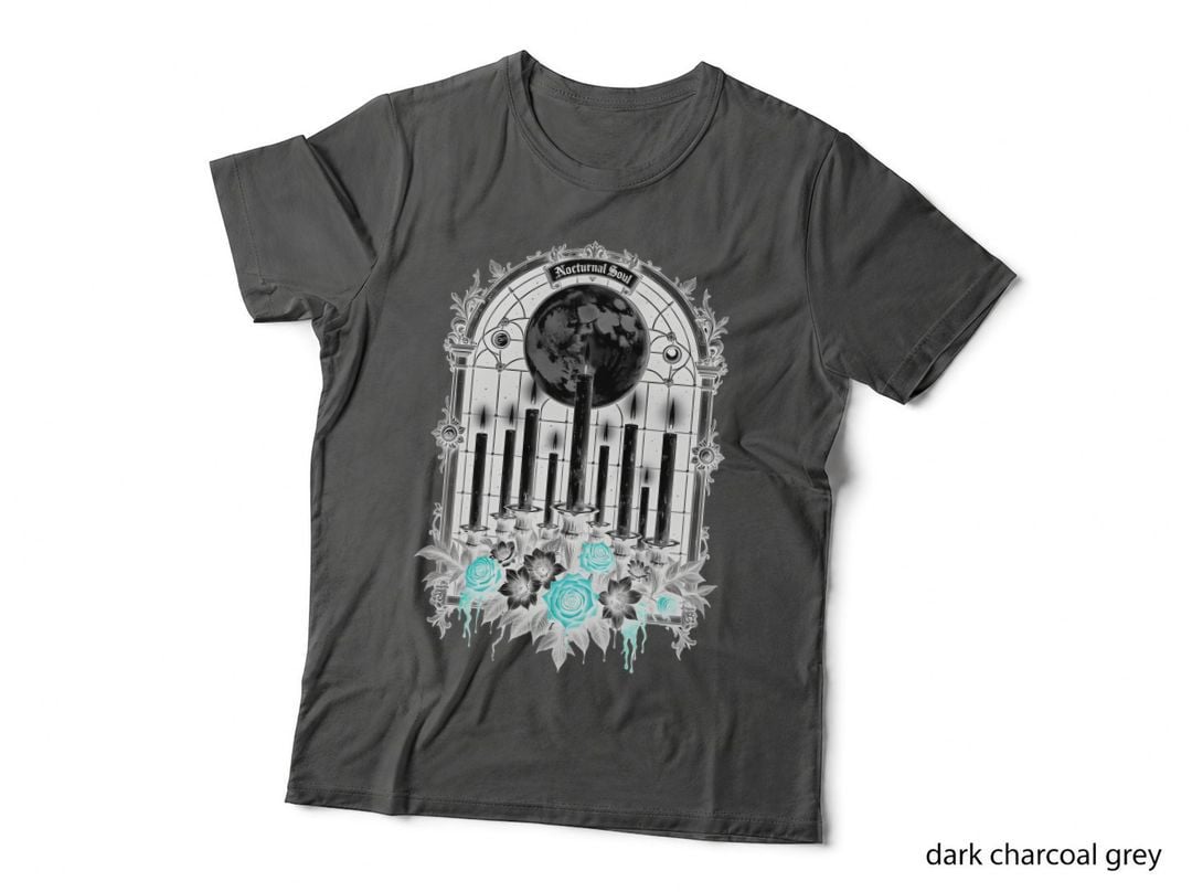 Gothic Candelabra, Nocturnal Soul, and Red Roses, Floral Horror T-Shirt