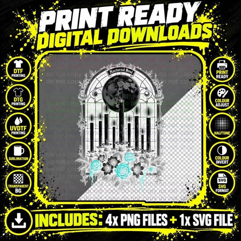 Gothic Candelabra, Nocturnal Soul, and Red Roses Png SVG Digital Bundle
