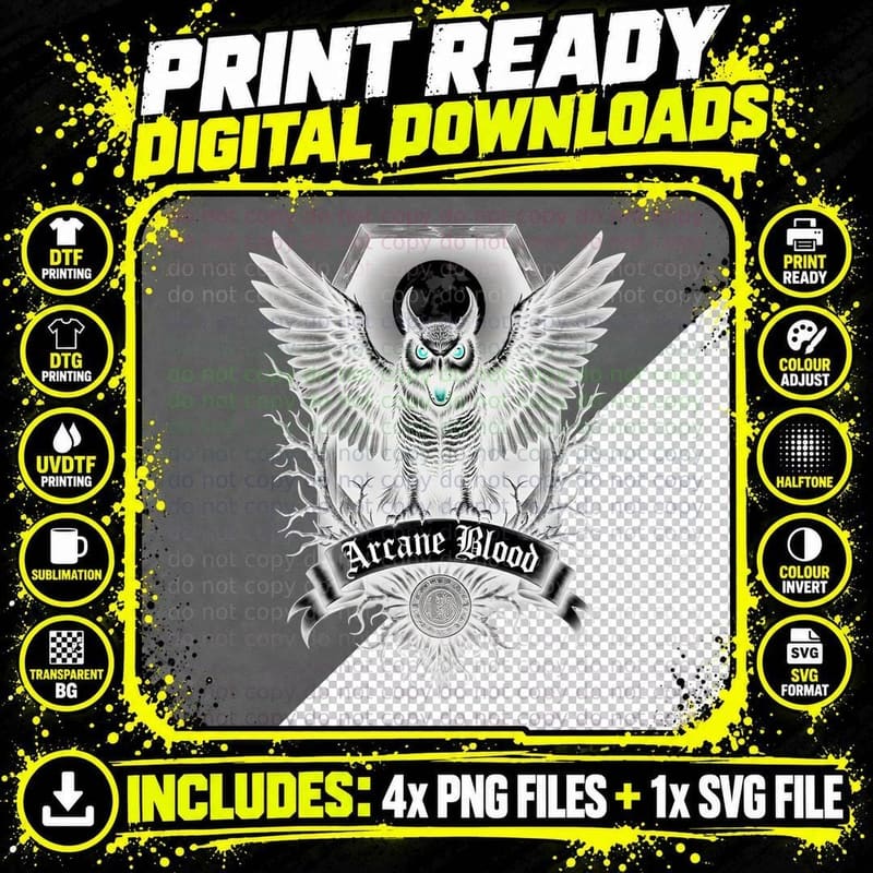 Gothic Owl, Occult, Dark Academia, Arcane Blood Png SVG Digital Bundle