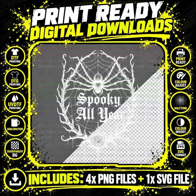 Gothic Spider Web with Skull and Thorns Mystical Horror Png SVG Digital Bundle