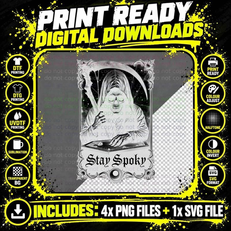 Grim Reaper Ouija Board Stay Spooky Illustration T-Shirt Png SVG Digital Bundle