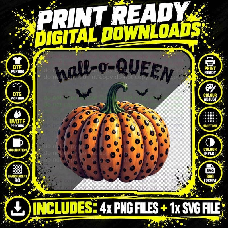 Hall-O-Queen Halloween Pumpkin T-Shirt Png SVG Digital Bundle