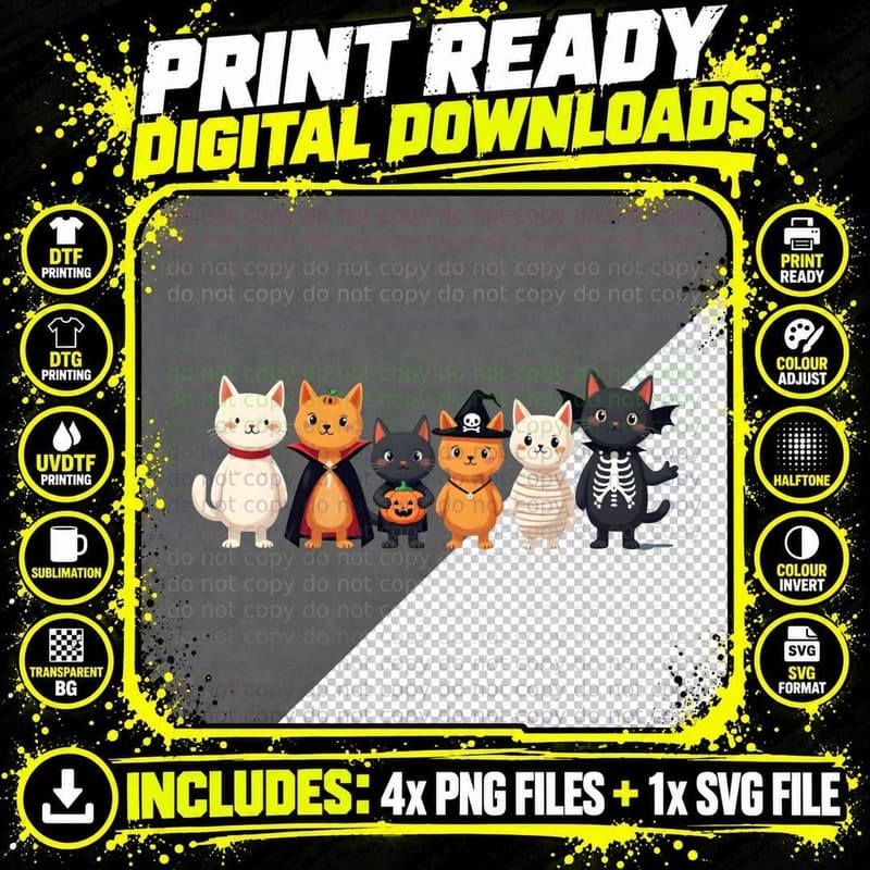 Halloween Cats, Spooky Kitty, Cute Cat Lover Gift T-Shirt Png SVG Digital Bundle