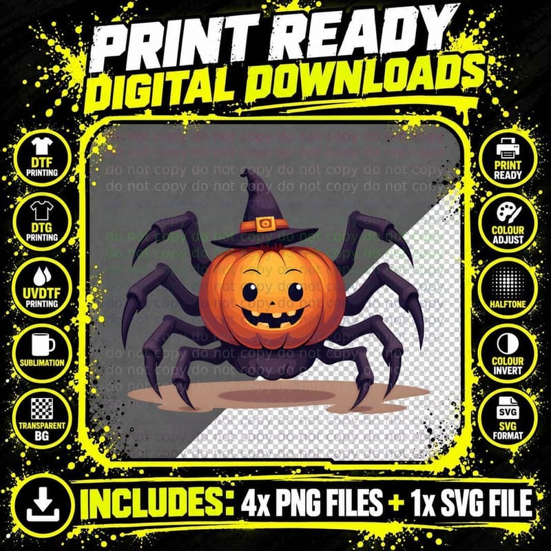 Halloween Spider Pumpkin & Spooky T-Shirt Png SVG Digital Bundle