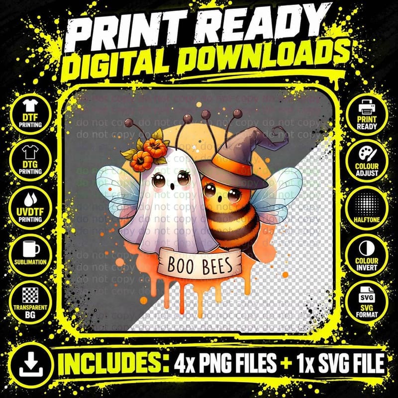 Halloween Spooky Boo Bees Ghost and Bee Pumpkin Patch Png SVG Digital Bundle