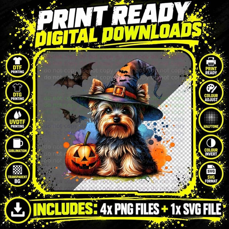 Halloween Yorkie Halloween, Cute Dog Lover T-Shirt Png SVG Digital Bundle