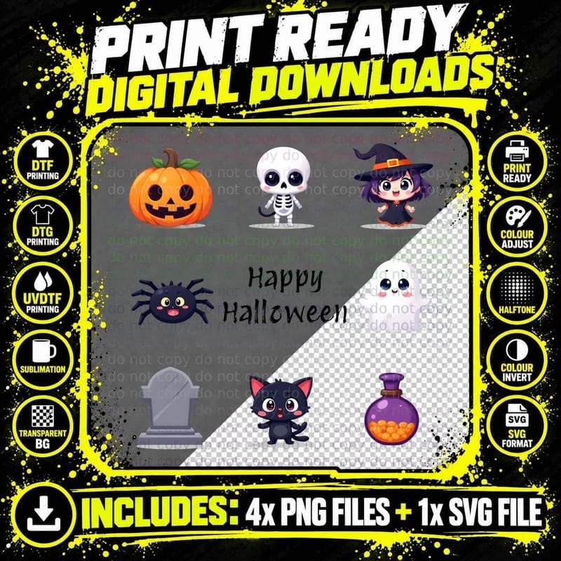 Happy Halloween Cartoon Characters T-Shirt Png SVG Digital Bundle