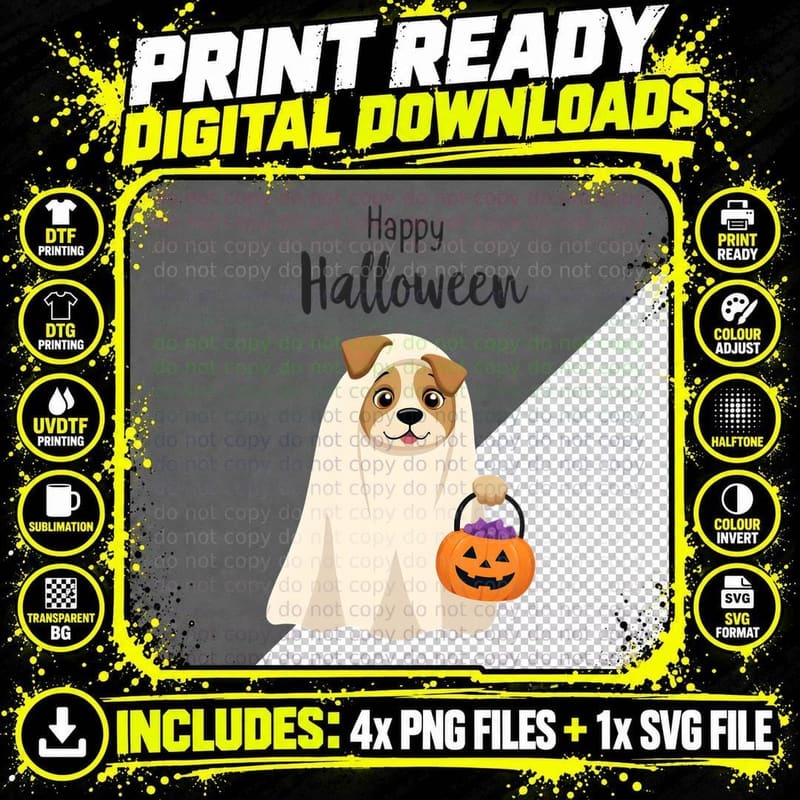Happy Halloween Ghost Dog, Spooky Dog Png SVG Digital Bundle