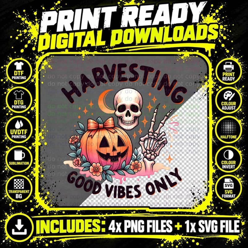 Harvesting Good Vibes Skeleton Hand, Minimalist Png SVG Digital Bundle