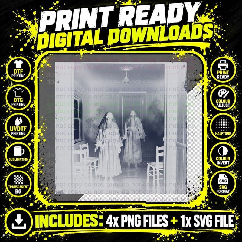 Haunting Ghost Figures Eerie Black White Gothic Horror Png SVG Digital Bundle