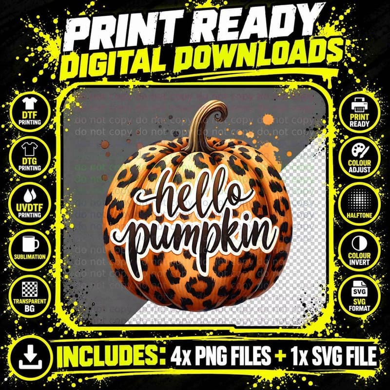 Hello Pumpkin Cheetah Print Shirt, Retro Vintage Png SVG Digital Bundle