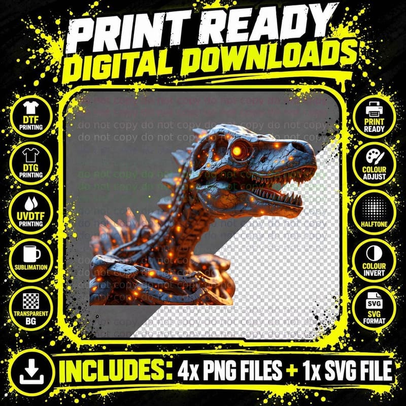 Hybrid Dinosaur Skeleton Halloween Triceratops Png SVG Digital Bundle