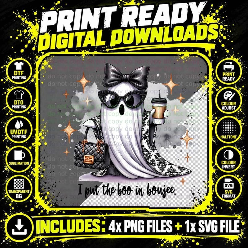 I Put the Boo in Boujee Ghost, Retro Vintage Png SVG Digital Bundle