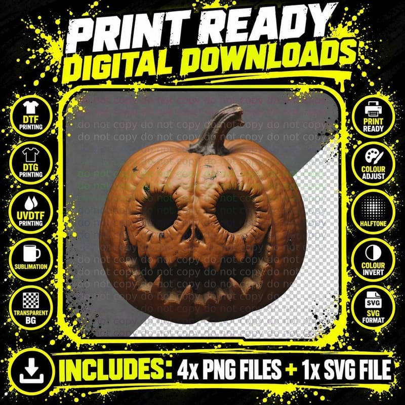 Jack-O'-Lantern Spooky Pumpkin Scary Halloween Menacing Png SVG Digital Bundle