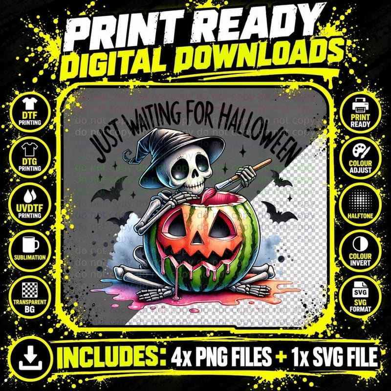 Just Waiting for Halloween Watermelon, Gift Idea Png SVG Digital Bundle