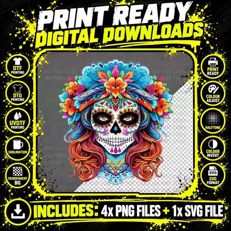 La Catrina Costume Fr Women Dia De Los Muertos Halloween Png SVG Digital Bundle