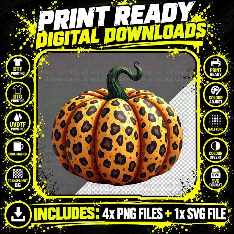Leopard Print Pumpkin Fall Autumn Season T-Shirt Png SVG Digital Bundle