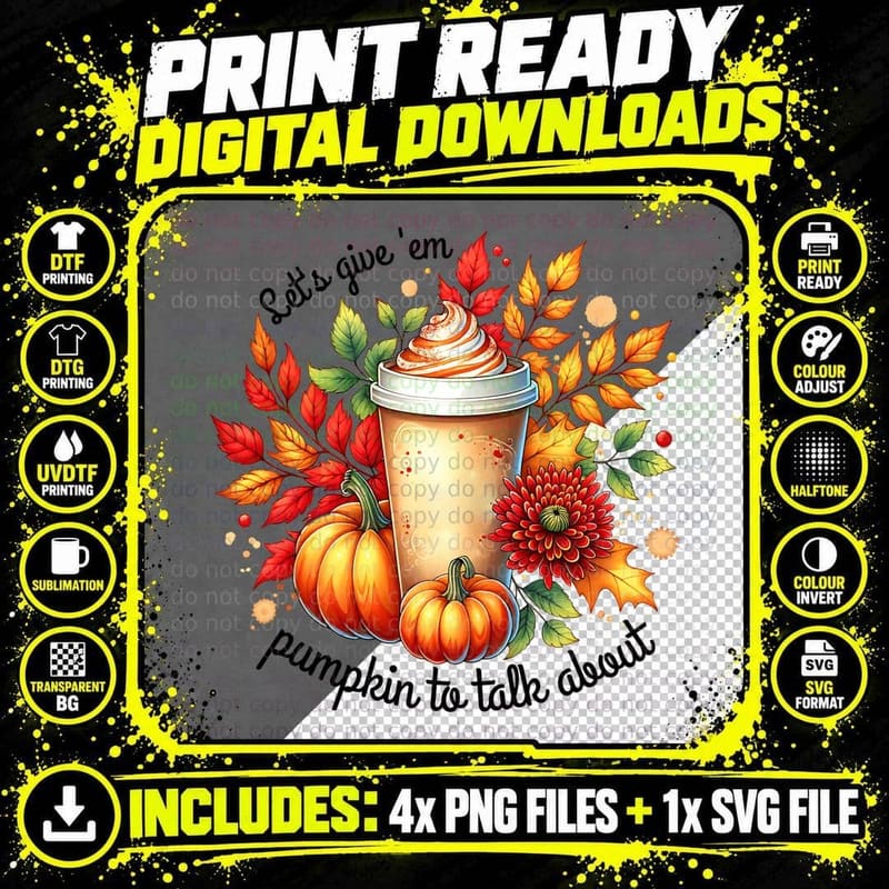 Lets Give Em Pumpkin to Talk About, Retro Vintage Png SVG Digital Bundle