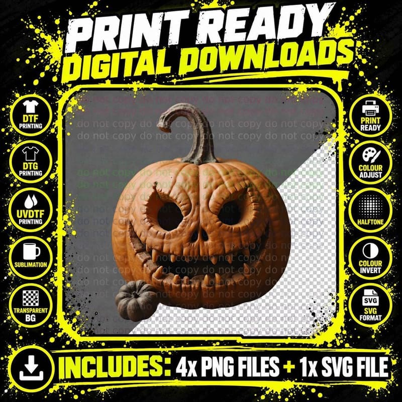Menacing Carved Halloween Pumpkin T-Shirt Png SVG Digital Bundle