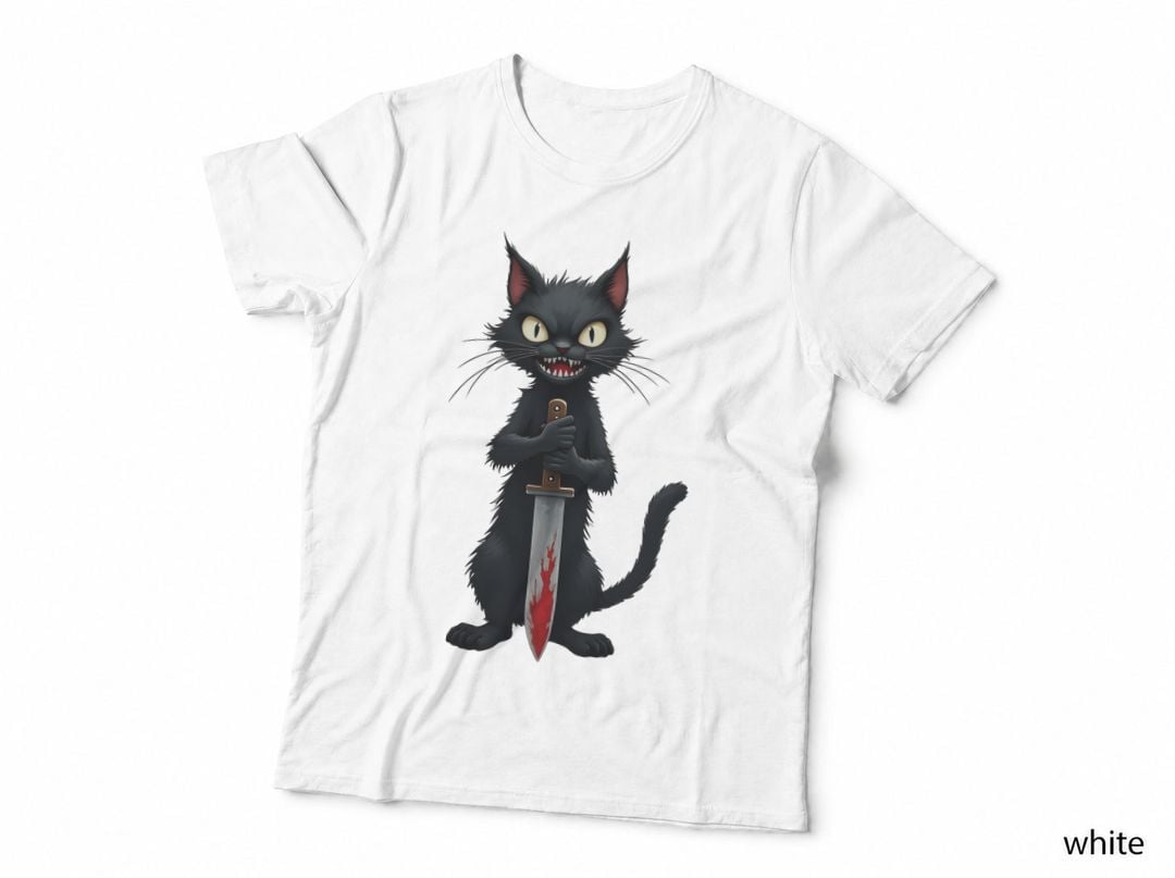 Menacing Cat with Cleaver, Halloween, Horror T-Shirt