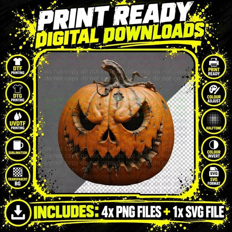 Menacing Jack-O'-Lantern Spooky Pumpkin Scary Halloween Png SVG Digital Bundle