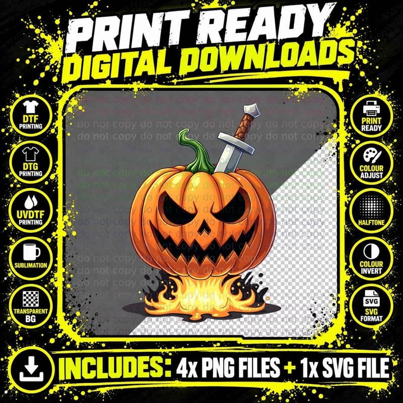 Menacing Jack-O-Lantern with Dagger, Pumpkin Png SVG Digital Bundle