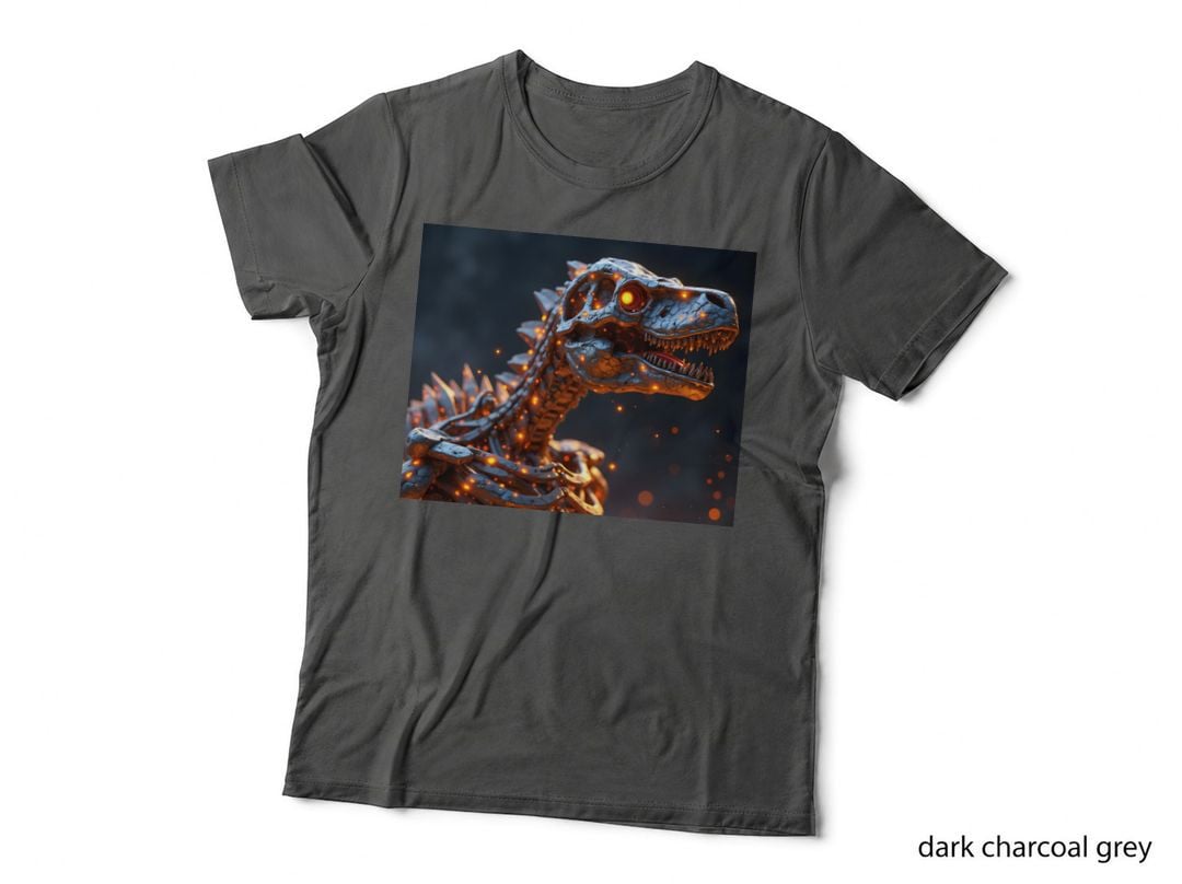 Metallic Dinosaur Skeleton Cracked Surface Ominous Sci-Fi T-Shirt