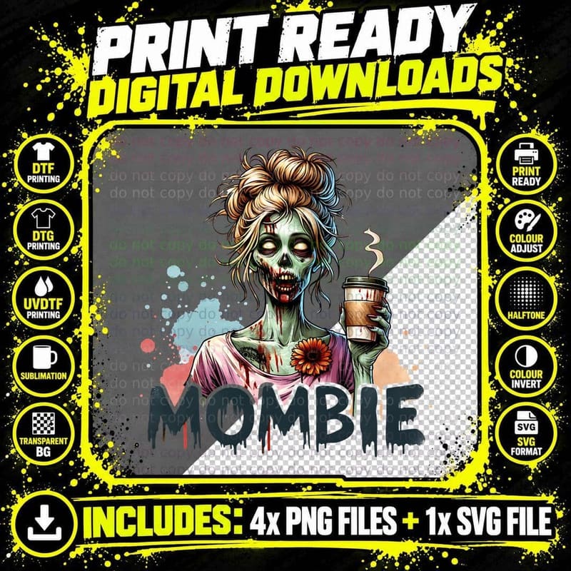 Mombie Zombiecoffee, Halloween, Goth, Lover Png SVG Digital Bundle