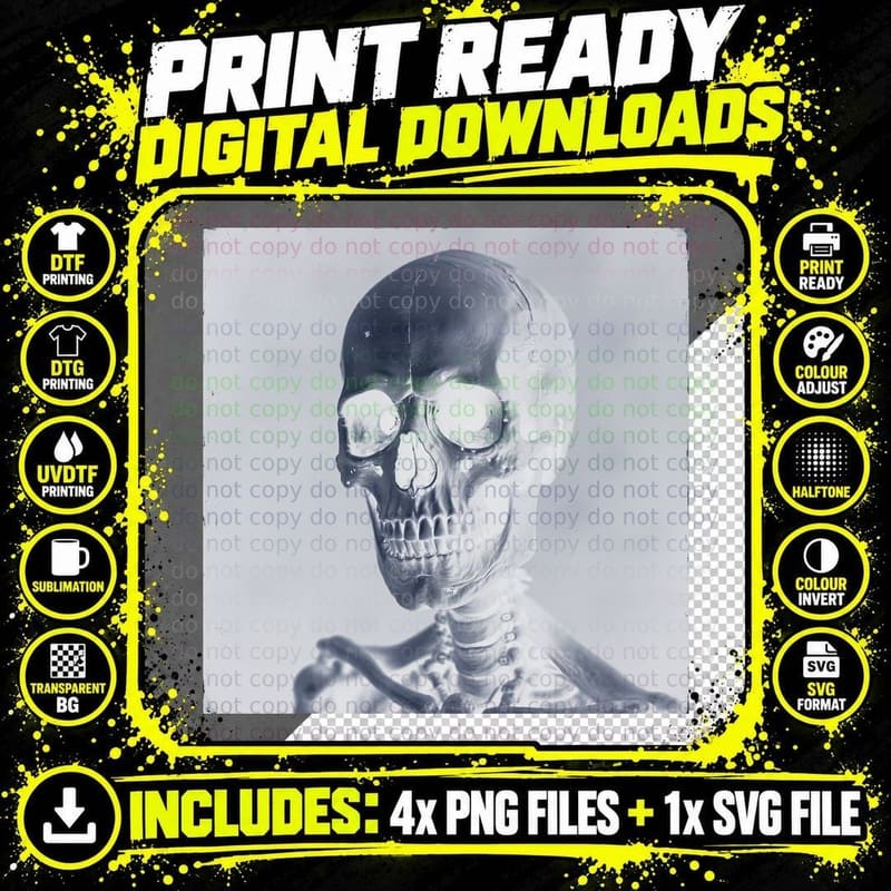 Monochromatic Human Skeleton Skull Somber Gothic Anatomy Png SVG Digital Bundle