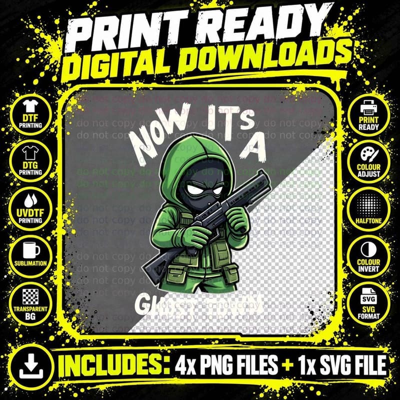 NOW ITS a GHOST TOWN Tactical Gamer Green Urban T-Shirt Png SVG Digital Bundle