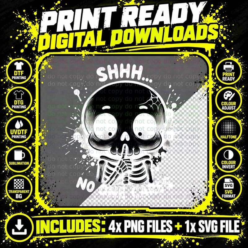 No One Cares Funny Skeleton Halloween Quote Spooky Skull Png SVG Digital Bundle