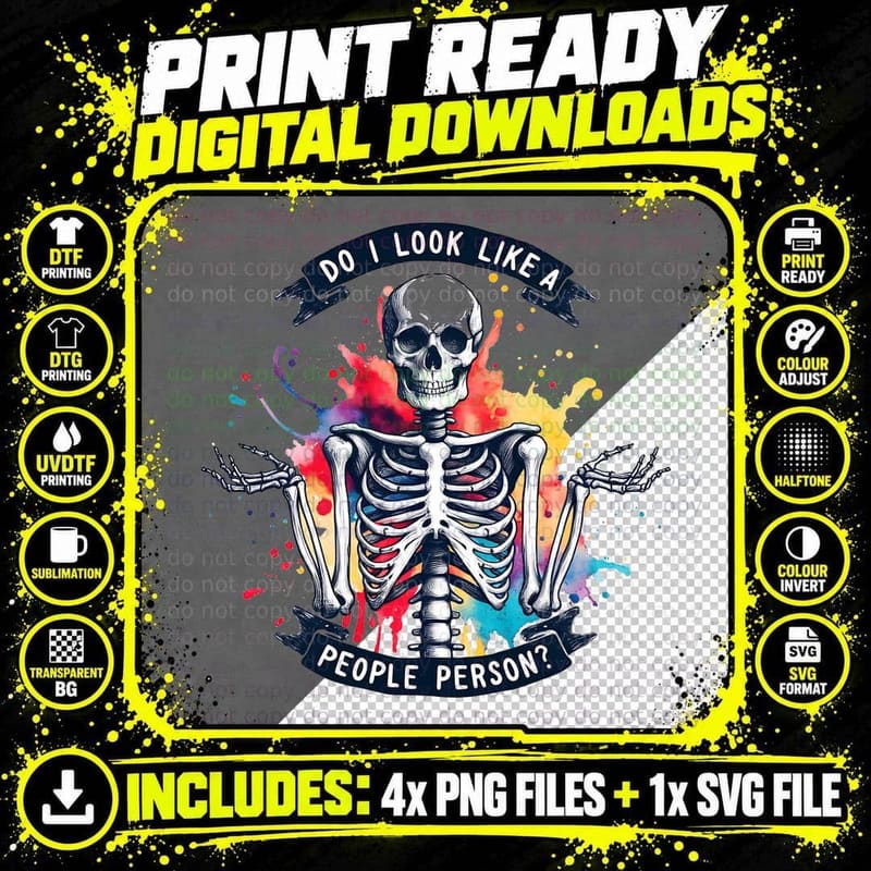 Nope, Not a People Person Skeleton Png SVG Digital Bundle