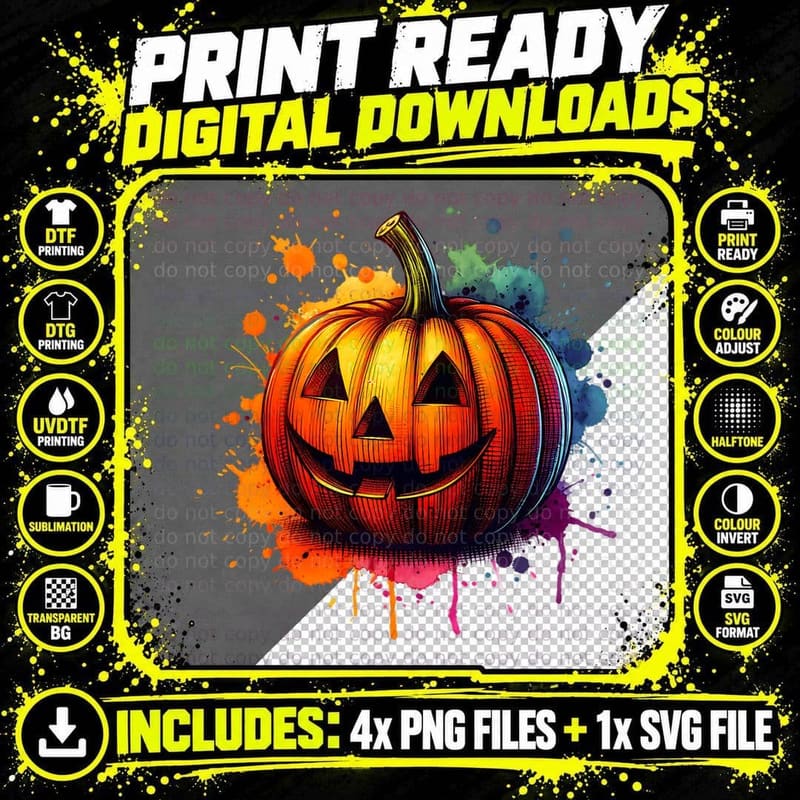 Orange Jack O Lantern Halloween, Horror, Goth T-Shirt Png SVG Digital Bundle