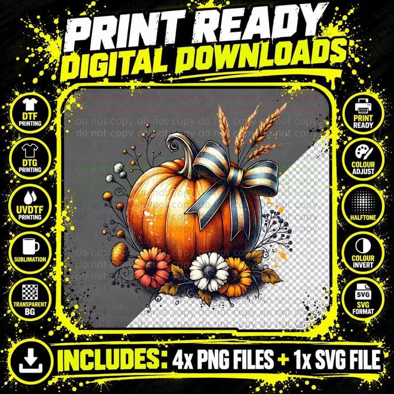 Orange Pumpkin Clipart, Retro Vintage, Gift Idea Png SVG Digital Bundle