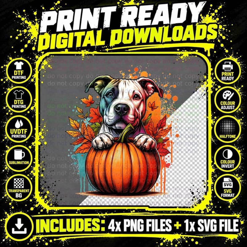 Pit Bull Pumpkin, Retro Vintage, Funny Aesthetic Png SVG Digital Bundle