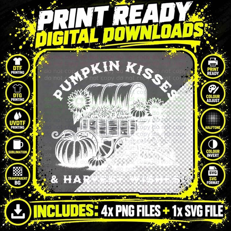 Pumpkin Kisses Harvest Wishes, Minimalist, Everyday Wear Png SVG Digital Bundle