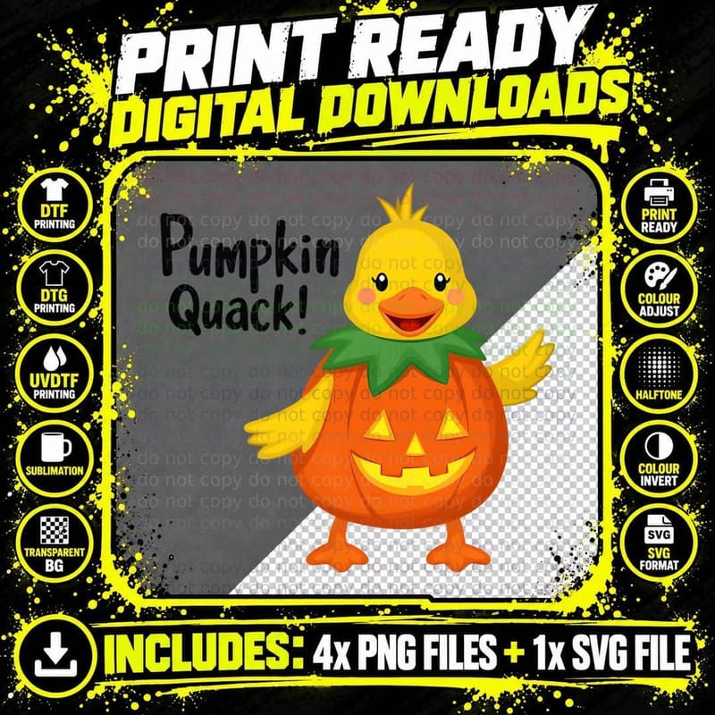 Pumpkin Quack, Halloween Duck, Funny Spooky T-Shirt Png SVG Digital Bundle