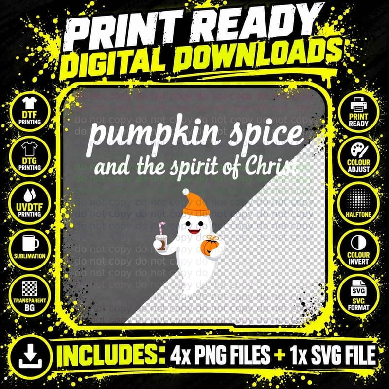 Pumpkin Spice Ghost Spirit of Christ Christian Autumn Png SVG Digital Bundle