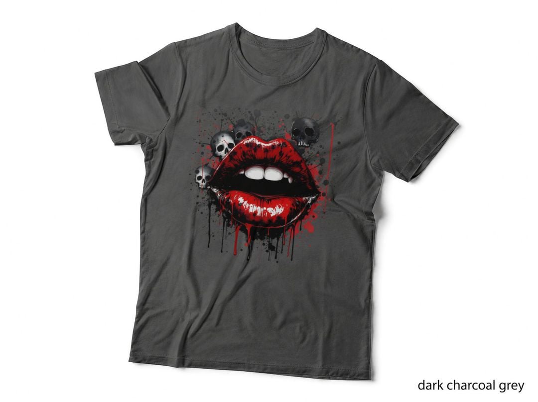 Red Lips Dripping Blood Gothic Horror Skull Art Dark Aesthetic Graphic T-Shirt