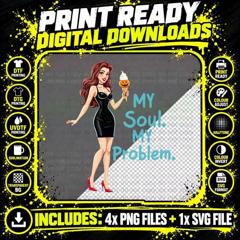 Retro Spooky Pin up Girl Halloween Ice Cream Cone T-Shirt Png SVG Digital Bundle