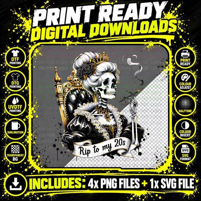 Rip to My Twenties Skeleton, Retro Vintage Png SVG Digital Bundle