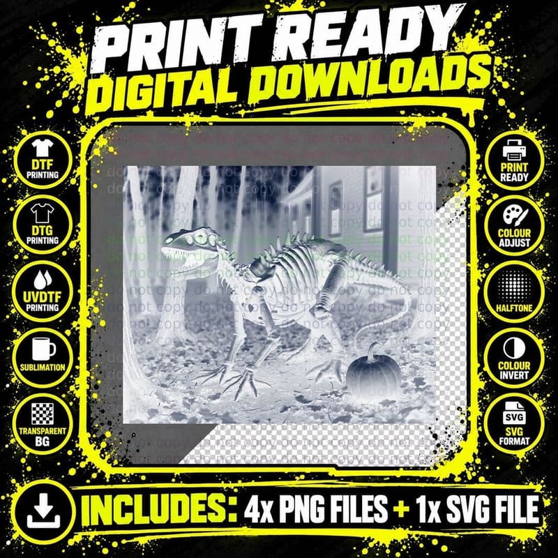 Sepia Dinosaur Skeleton Pumpkin Halloween Fall Nostalgic Png SVG Digital Bundle