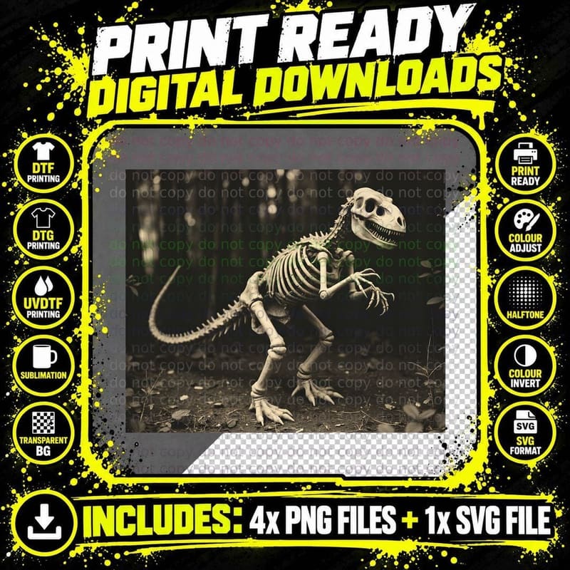 Sepia Dinosaur Skeleton Vintage Forest Art Jurassic Png SVG Digital Bundle