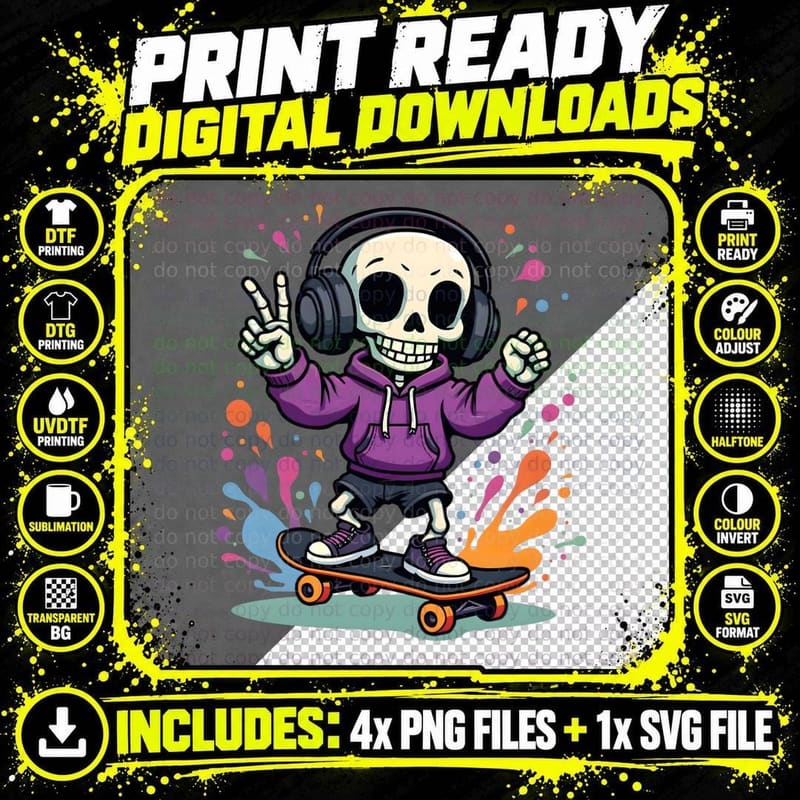 Skating Skeleton, Y2k Grunge Aesthetic Png SVG Digital Bundle