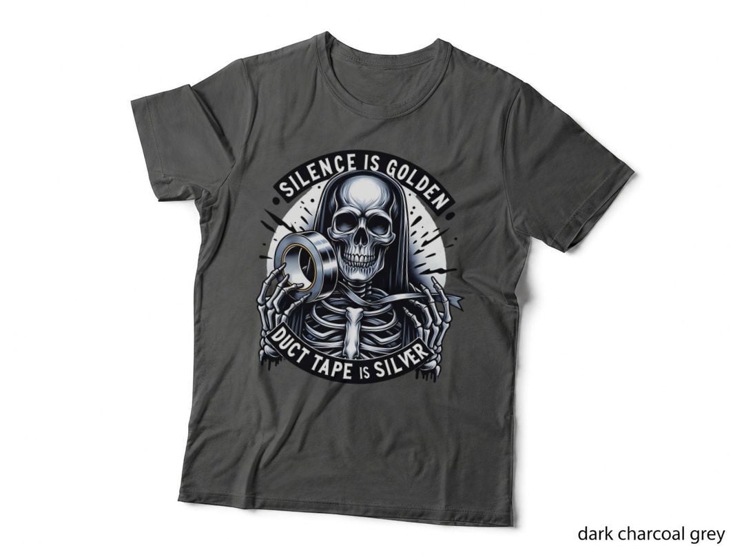 Skeleton Silence Is Golden, Funny Skull Holding Duct Tape Gift T-Shirt
