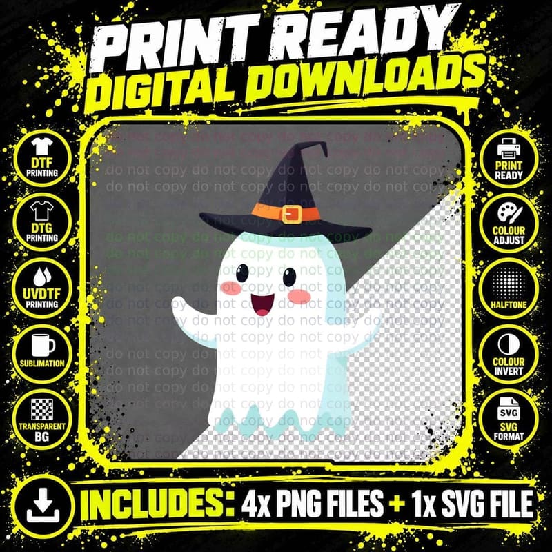 Spook Season Ghost Halloween Kawaii Witch T-Shirt Png SVG Digital Bundle