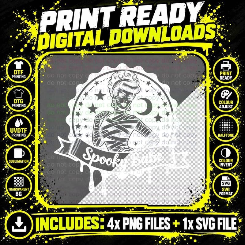Spooky Babe Mummy, Retro Vintage, Funny Aesthetic Png SVG Digital Bundle