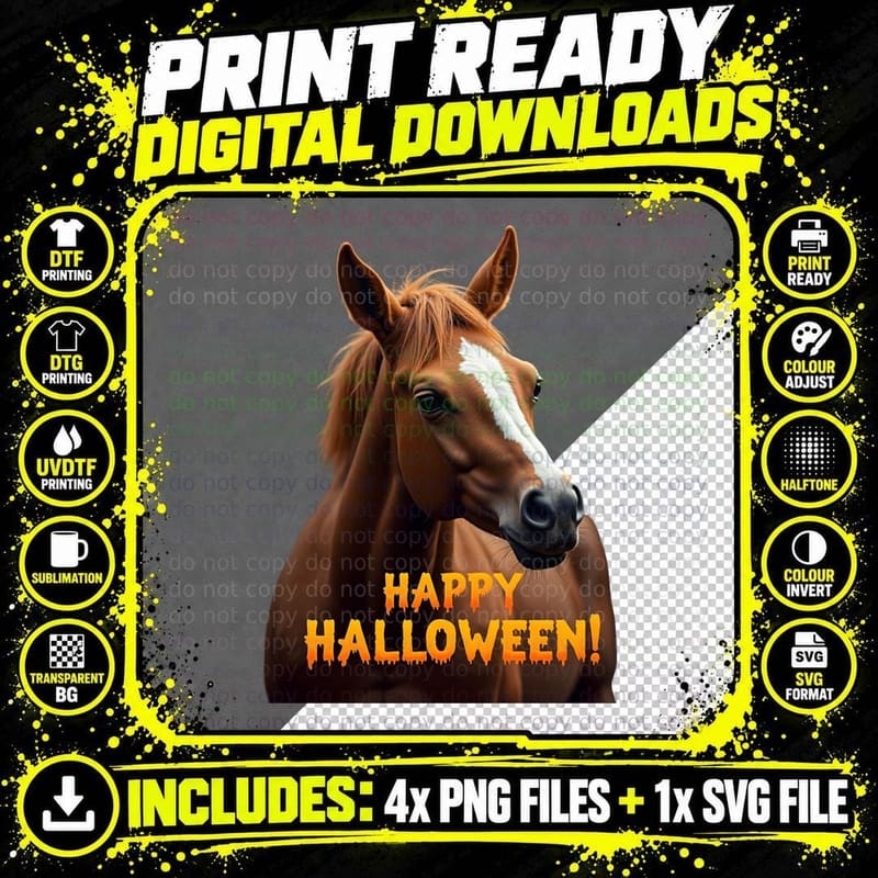 Spooky Halloween Horse, Scary Brown Horse Png SVG Digital Bundle